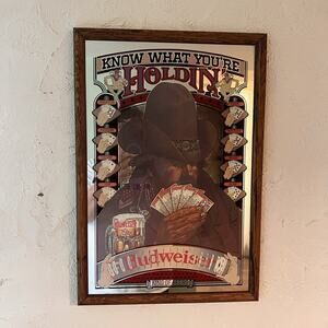 1980 Budweiser Mirror - Know What Youre Holdin Poker Anheuser Busch Sign 19 x 13